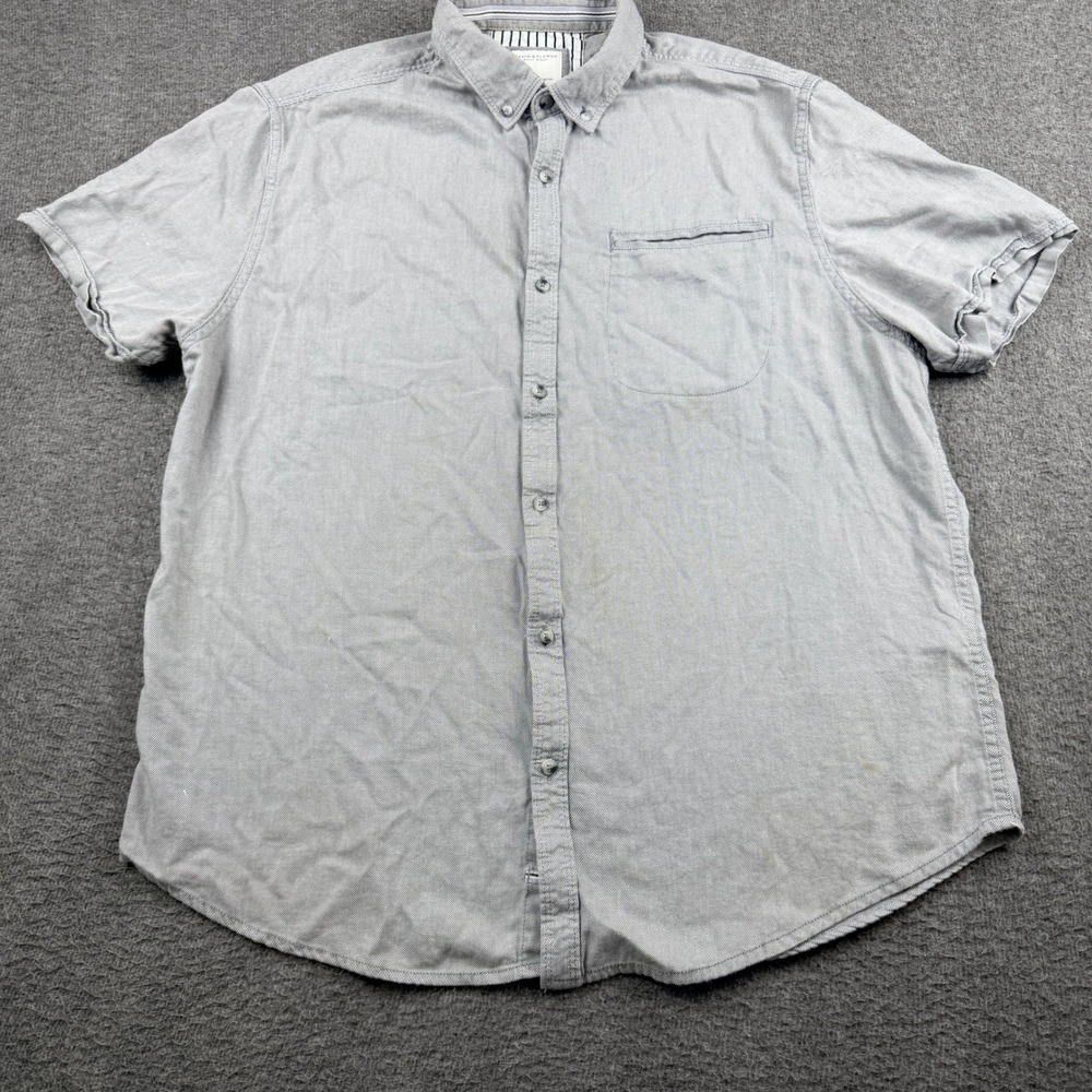 Denim & Flower Ricky Singh Men's XL Gray Striped‎ Short Sleeve Button Up Shirt
